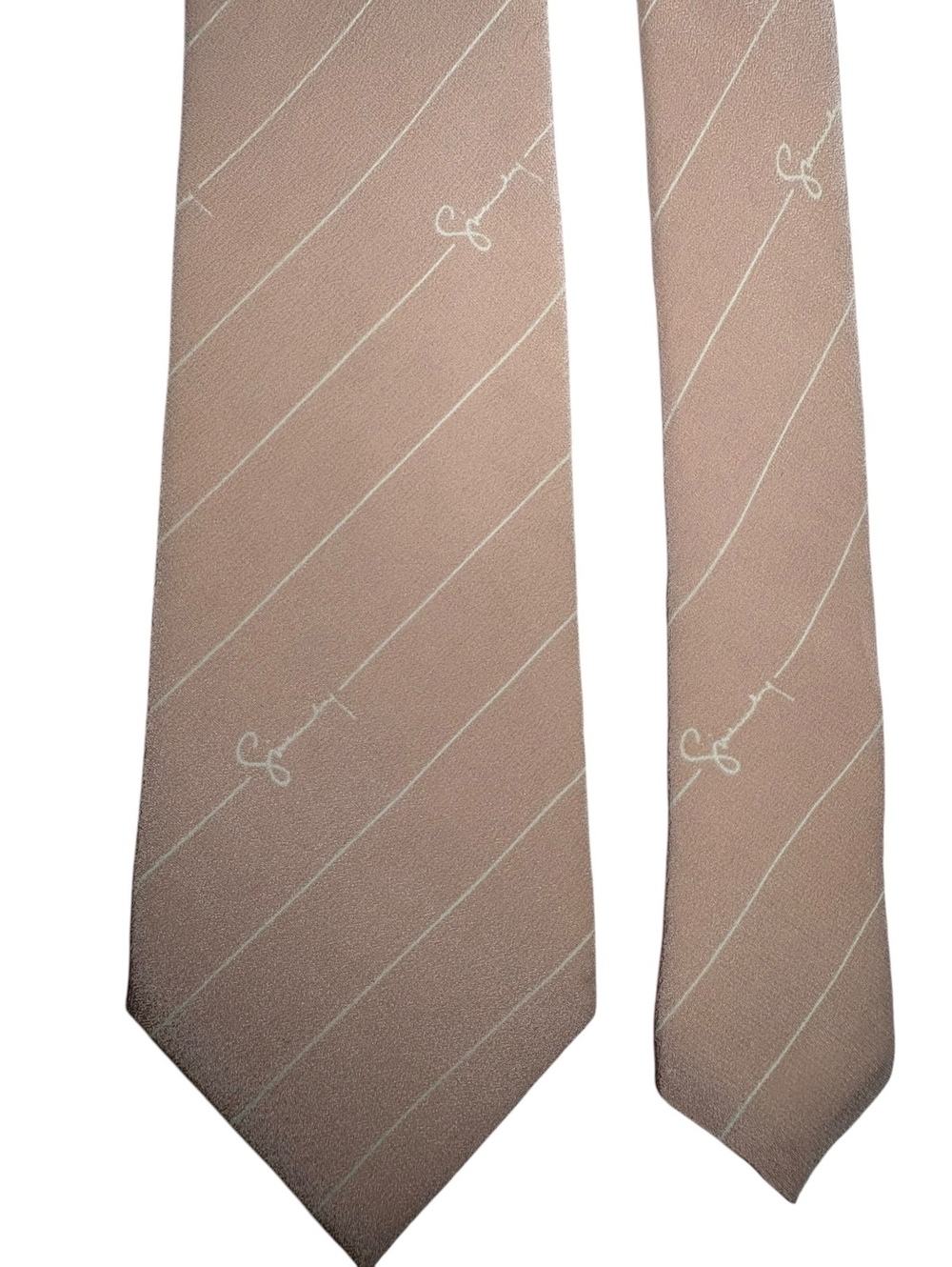 Givenchy Silk Pink White Striped Script Made in Italy Designer Tie
